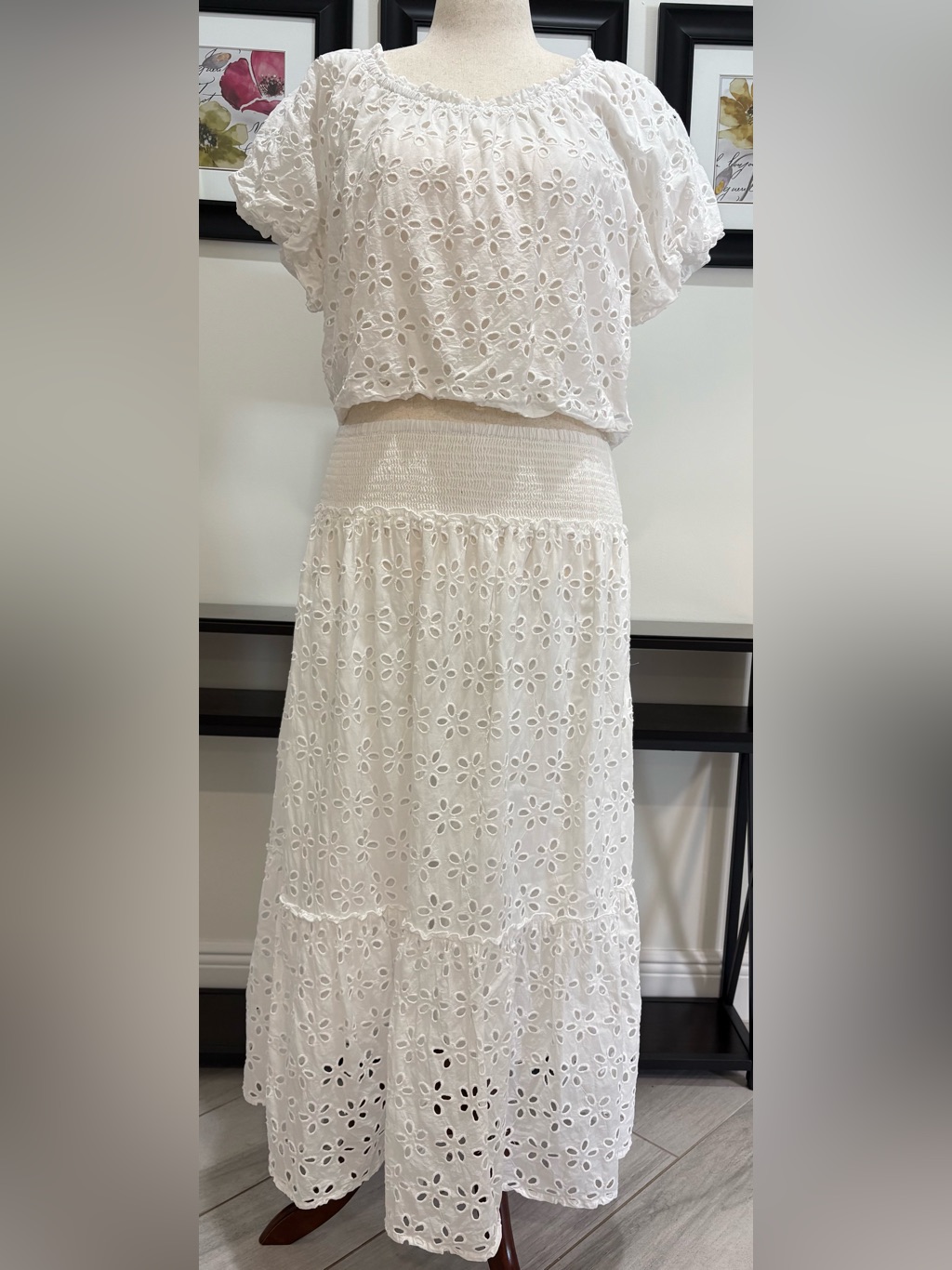 White Matching Skirt & Blouse- Floral Cutwork